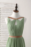Green Chiffon Long Prom Dress, Green Bridesmaid Dress HZ0509