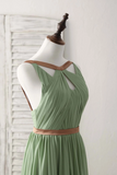 Green Chiffon Long Prom Dress, Green Bridesmaid Dress HZ0509