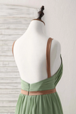 Green Chiffon Long Prom Dress, Green Bridesmaid Dress HZ0509