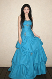Line Sweetheart Taffeta Floor Length Blue Prom Dress with Beads HZ0509