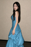 Line Sweetheart Taffeta Floor Length Blue Prom Dress with Beads HZ0509