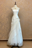 Line Floor Length Tulle Lace Retro White Long Prom Dress HZ0509