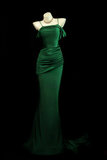 Off Shoulder Mermaid Green Long Prom Dress, Green Party Dress HZ0509