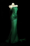 Off Shoulder Mermaid Green Long Prom Dress, Green Party Dress HZ0509
