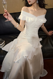 Line V Neck off Shoulder Silk Ruffles Black Prom Dress HZ0509