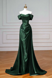 Off Shoulder Satin Olive Green Long Prom Dress, Long Formal Dress HZ0509