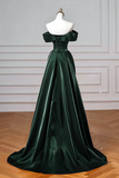 Off Shoulder Satin Olive Green Long Prom Dress, Long Formal Dress HZ0509