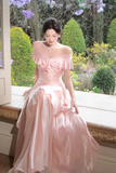 Sweetheart Ruffles Silk Pink Long Prom Dress, Pink Party Dress HZ0509