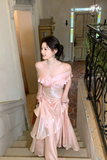 Sweetheart Ruffles Silk Pink Long Prom Dress, Pink Party Dress HZ0509