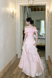 Sweetheart Ruffles Silk Pink Long Prom Dress, Pink Party Dress HZ0509