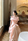 Sweetheart Ruffles Silk Pink Long Prom Dress, Pink Party Dress HZ0509