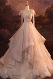 Neck Pink Tulle Long Prom Dresses, Long Formal Dresses HZ0509
