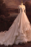 Neck Pink Tulle Long Prom Dresses, Long Formal Dresses HZ0509