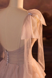 Neck Pink Tulle Long Prom Dresses, Long Formal Dresses HZ0509