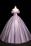 Off The Shoulder Satin Ball Gown with Beaded Bodice HZ0509