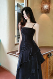 Straps Black Mermaid Long Prom Dresses, Formal Dresses HZ0509