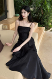 Straps Black Mermaid Long Prom Dresses, Formal Dresses HZ0509