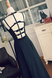 Line V Neck Black Long Prom Dresses with Corss Back, Formal Evening Graduation Dresses HZ0509