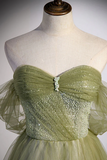 the Shoulder Light Green Beaded Long Prom Dresses, Formal Graduation Dresses HZ0509