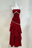 Velvet Ruffles Floor Length Burgundy Prom Dress, Party Dress HZ0509