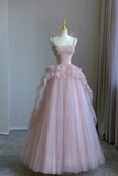 Flowers Tulle with Lace Applique Straps Prom Dress, Low Back Party Dress HZ0509