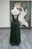 Straps 90s Prom Dress, Vintage Green Party Dress HZ0509