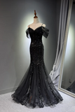 Off Shoulder Sequin Mermaid Evening Dress, Spaghetti Strap Formal Gown HZ0509