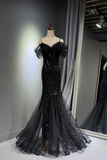 Off Shoulder Sequin Mermaid Evening Dress, Spaghetti Strap Formal Gown HZ0509