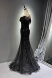 Off Shoulder Sequin Mermaid Evening Dress, Spaghetti Strap Formal Gown HZ0509