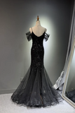 Off Shoulder Sequin Mermaid Evening Dress, Spaghetti Strap Formal Gown HZ0509