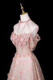 Halter Off Shoulder 3D Floral Glitter Tulle Evening Gown HZ0509