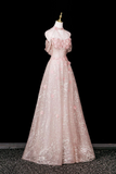Halter Off Shoulder 3D Floral Glitter Tulle Evening Gown HZ0509