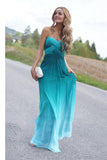 Beauty Peacock Green Gradient Ombre Chiffon Prom Dresses HZ0509