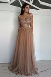 Line Off Shoulder Tulle Lace Appliques Long Prom Dresses, Formal Dresses, Graduation Dresses HZ0509