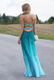 Beauty Peacock Green Gradient Ombre Chiffon Prom Dresses HZ0509