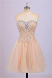 Up Lace Beaded Blush Pink Sweetheart Homecoming Dresses HZ0509