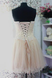 Up Lace Beaded Blush Pink Sweetheart Homecoming Dresses HZ0509