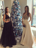 A-Line V-Neck Floor-Length Black Lace Long Prom Dress HZ0509