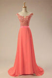 Watermelon Charming Long Chiffon Lace Prom Dresses HZ0509
