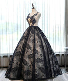 Ball Gown Black Lace Long Prom Dresses With Applique HZ0509