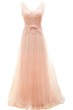 Long Blush Pink Lace Elegant A-line Prom Dresses HZ0509