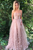 Strapless A Line Dusty Pink Long Formal Prom Dress Evening Dress HZ0509
