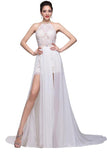 Long Chiffon White Halter Open Back Prom Dresses HZ0509