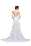 Long Chiffon White Halter Open Back Prom Dresses HZ0509
