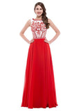 Long Red Beaded Chiffon Prom Dresses HZ0509