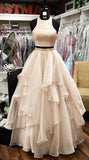 Two Piece A-line Floor-length Long Puffy Prom Dress With Ruffles HZ0509