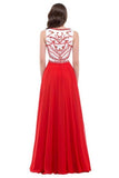 Long Red Beaded Chiffon Prom Dresses HZ0509