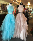 Two Piece A-line Floor-length Long Puffy Prom Dress With Ruffles HZ0509