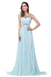 Sky Blue Backless Chiffon Long Beaded Prom Dresses HZ0509
