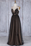 Black Long Straps Tulle A Line Prom Dress,Evening Dresses HZ0509
